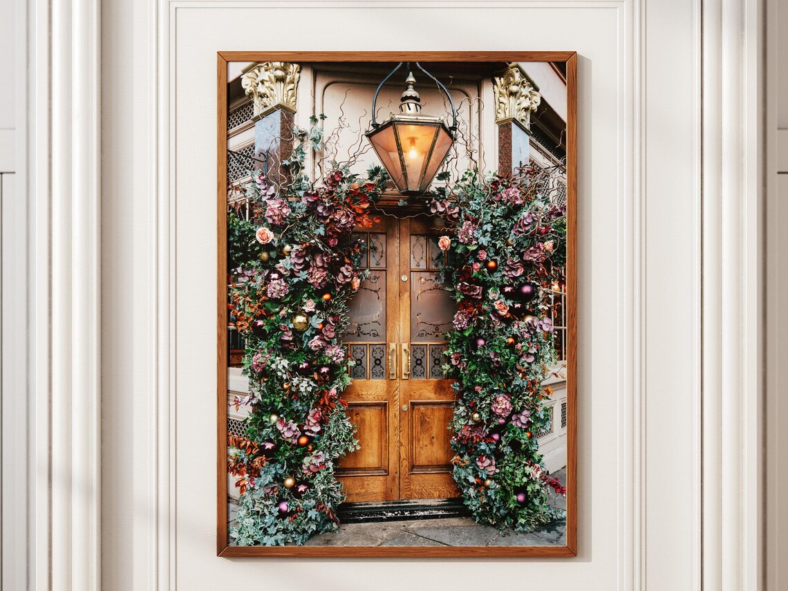Christmas Doorway With Lantern And Festive Floral Garland Poster
