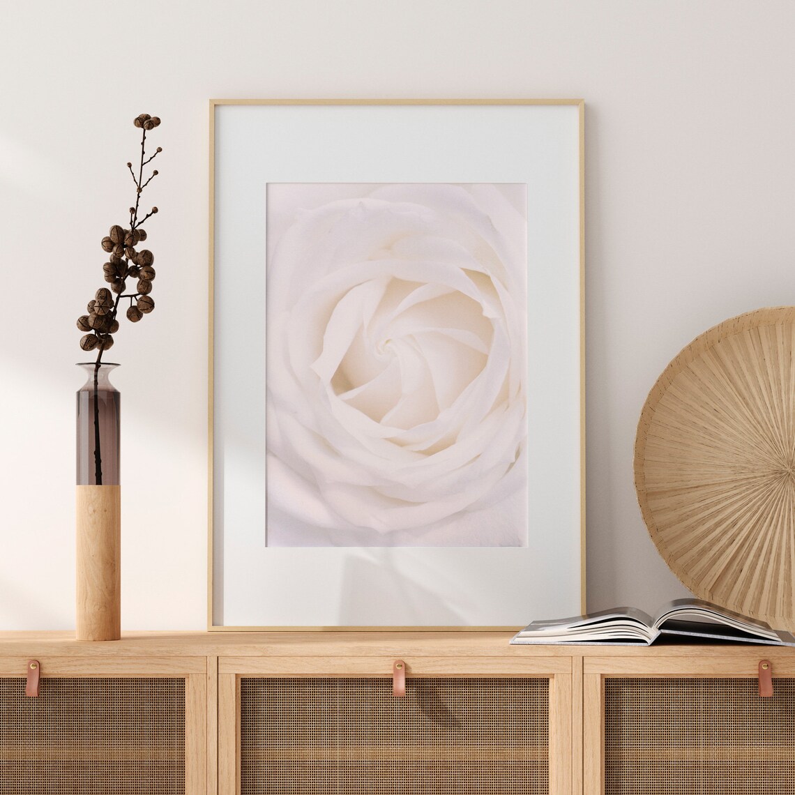 Blush Pink Roses Boho Floral Bedroom Art Print - Image 2