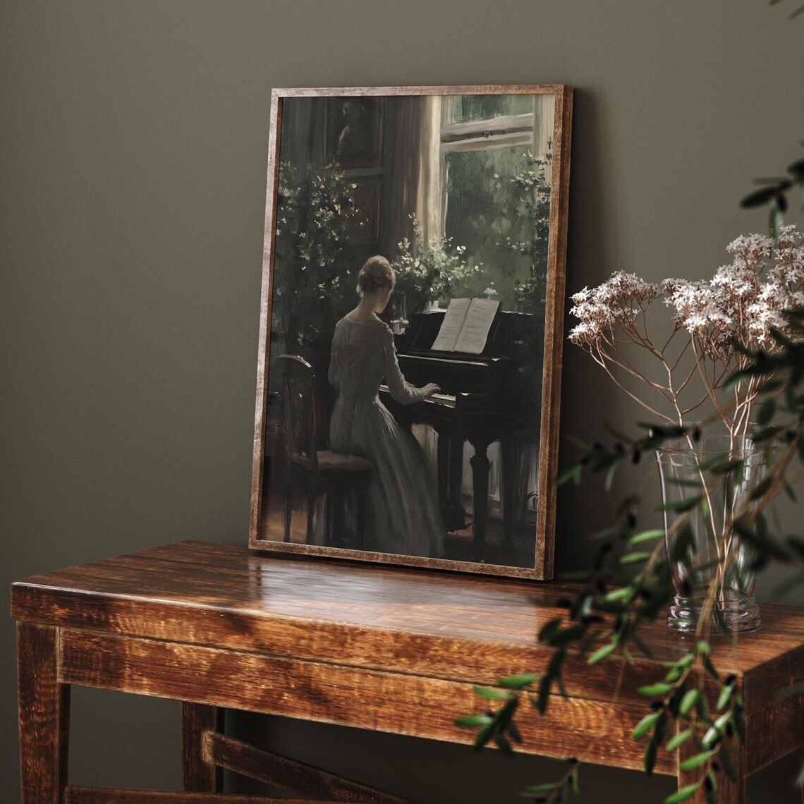 Woman Playing Piano By Window Moody Vintage Interior Painting Poster - Image 6