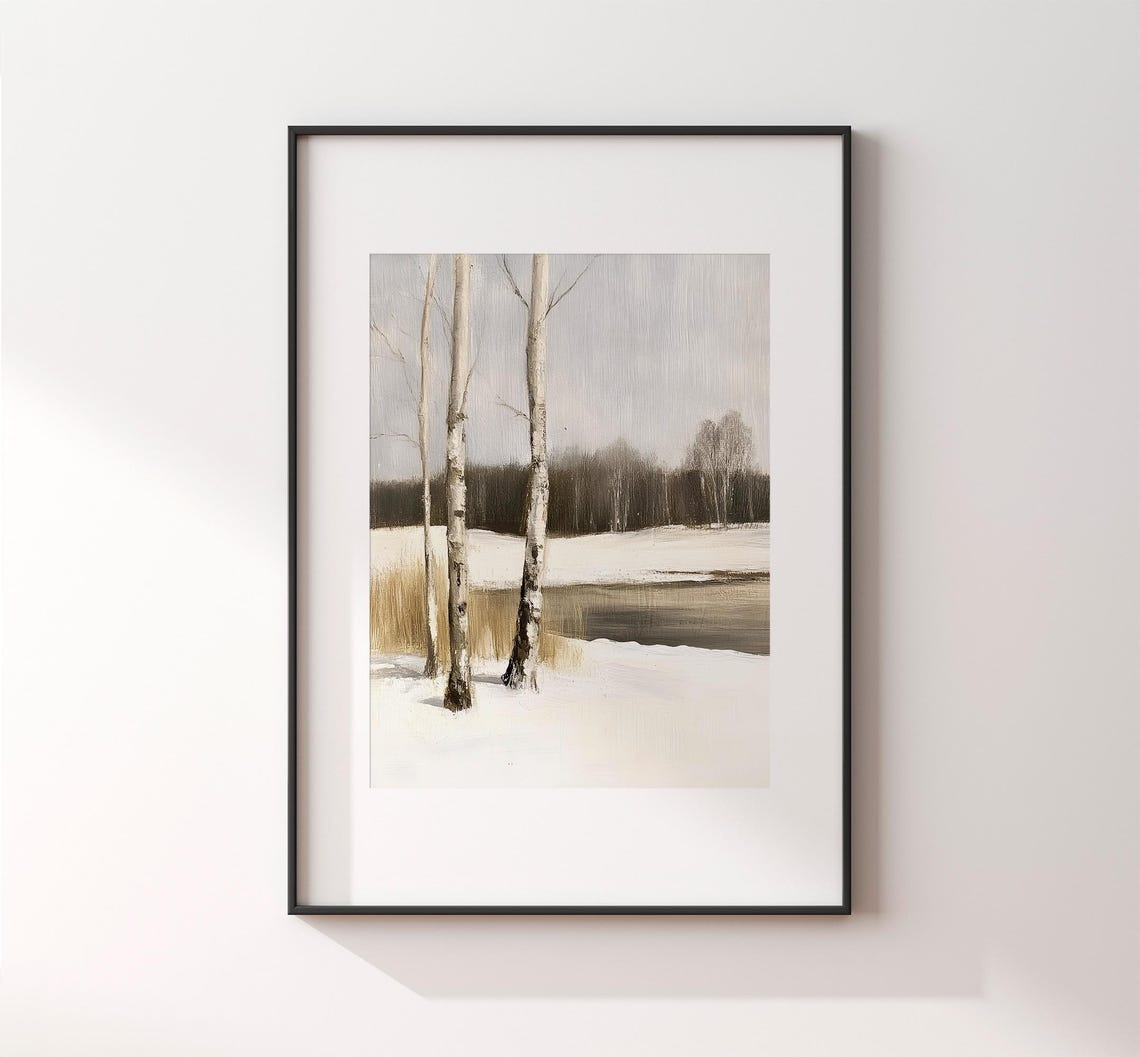 Birch Trees In Snow Vintage Winter Forest Landscape Painting Poster - Image 2
