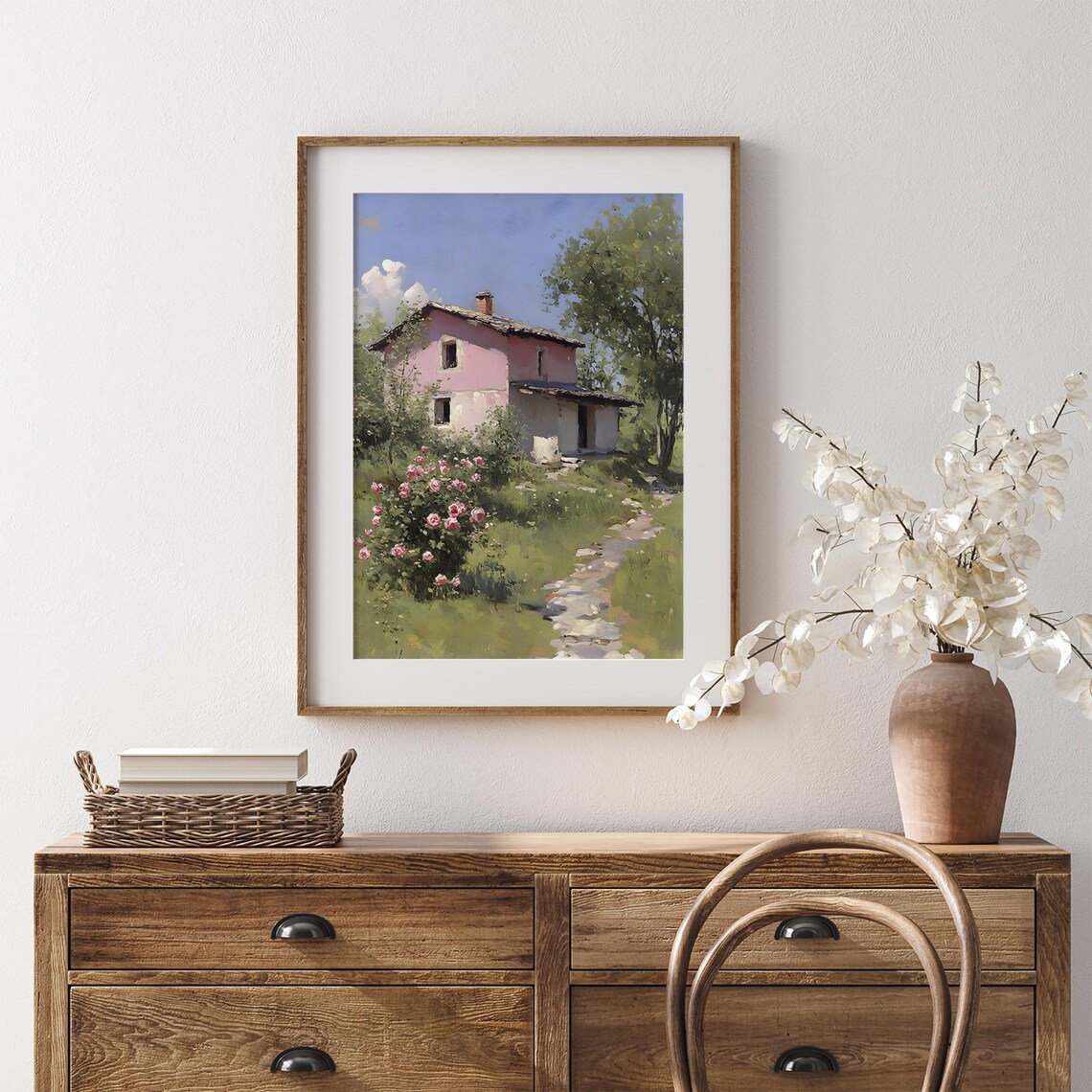 Pink Cottage With Rose Garden Vintage Country House Painting Poster - Image 7