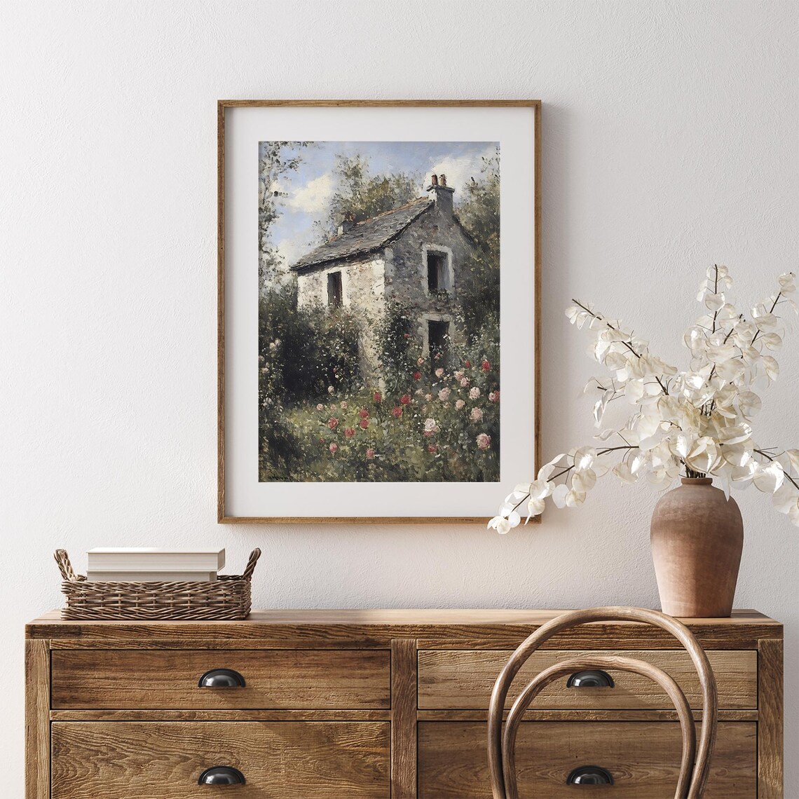 Rustic Stone Cottage Rose Garden Slate Roof Country Farmhouse Poster - Image 7