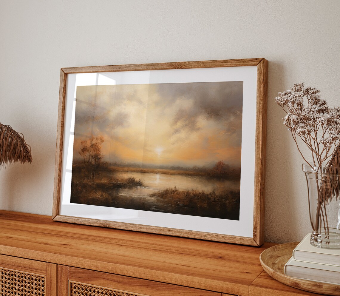 Glowing Sunset Over Water Painting With Silhouetted Trees Poster - Image 2