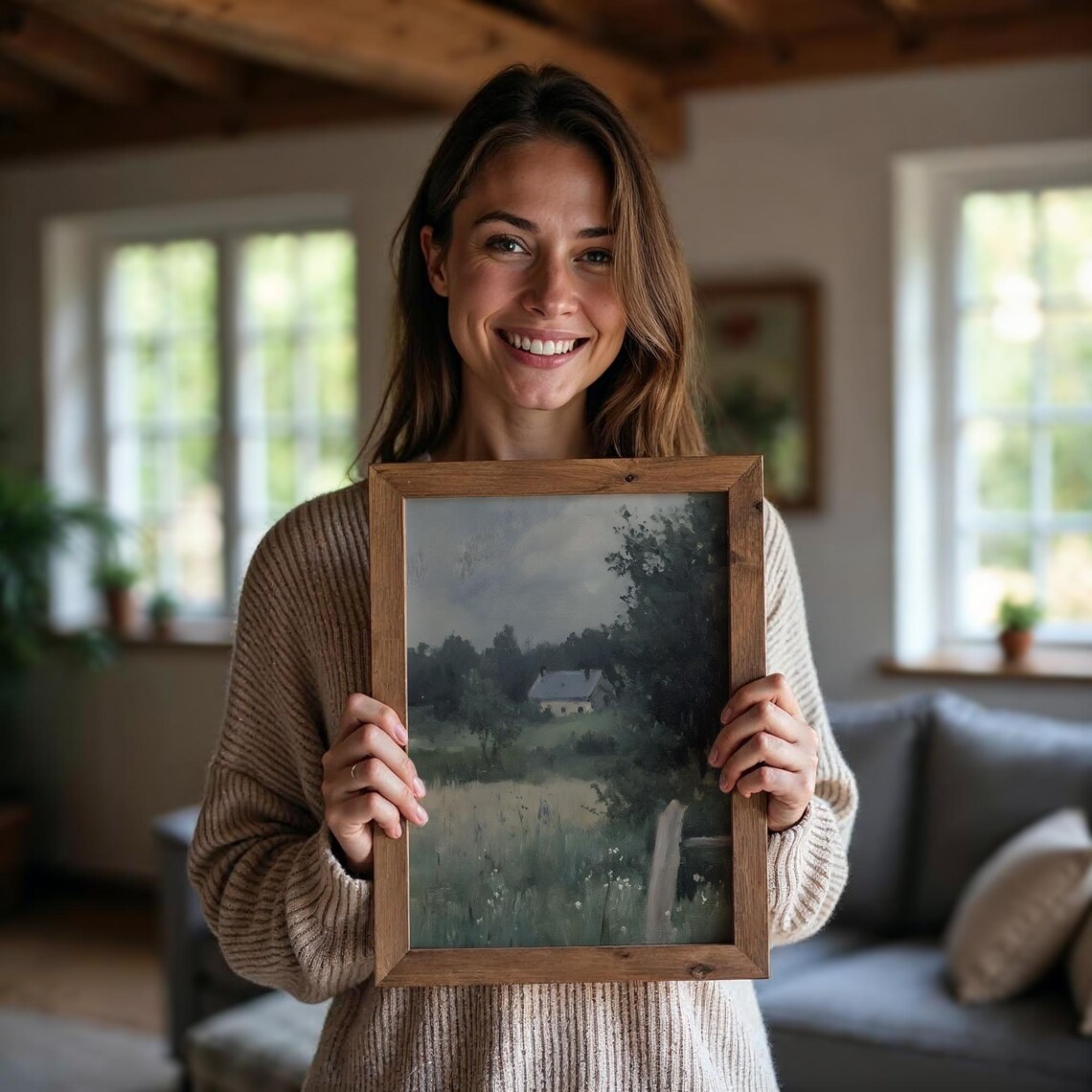 Vintage Countryside Landscape, Moody Rural Cabin Scene - Image 5
