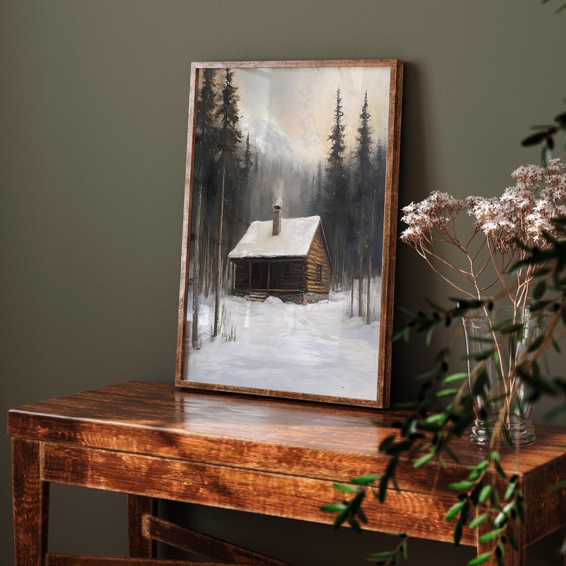 Rustic Log Cabin In Misty Snowy Pine Forest With Chimney Smoke Winter Poster - Image 6