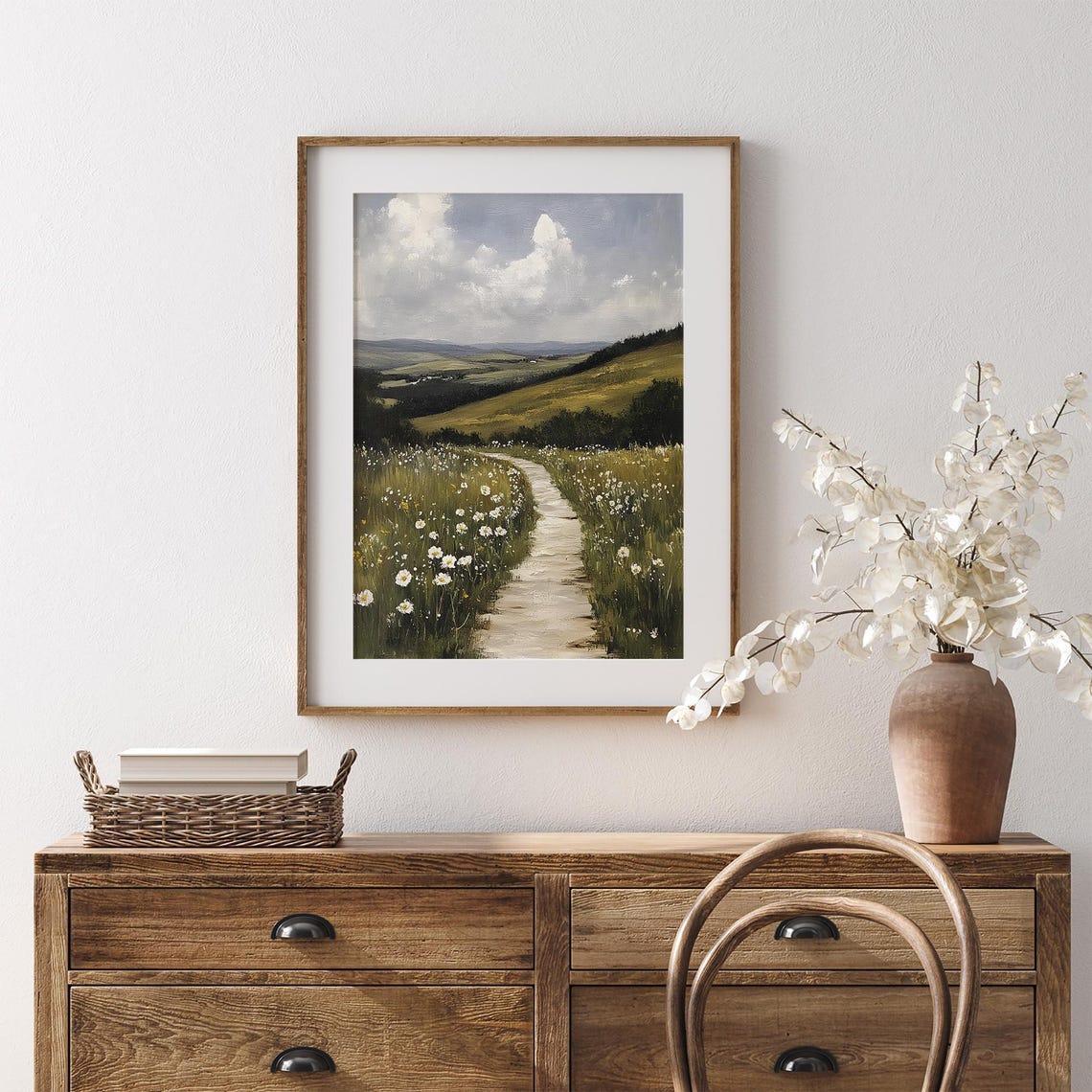 Winding Path Through Daisy Meadow Vintage Countryside Painting Poster - Image 7