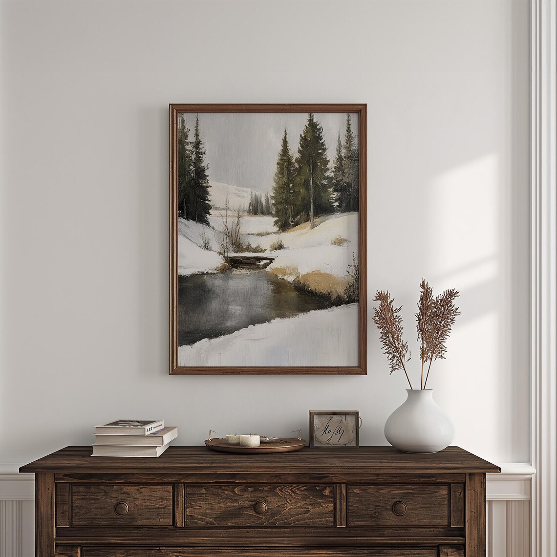Vintage Winter Landscape, Snowy Forest Reflection - Image 3