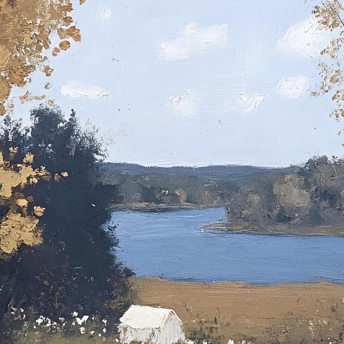 Autumn Lake With Golden Trees Vintage Landscape Wildflower Field Poster - Image 2