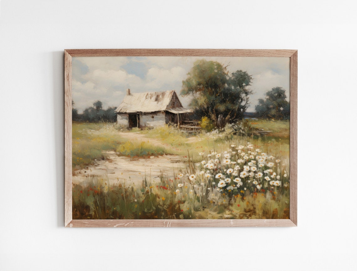 Rustic Old Barn Surrounded By Wildflower Meadow Painting Poster - Image 3