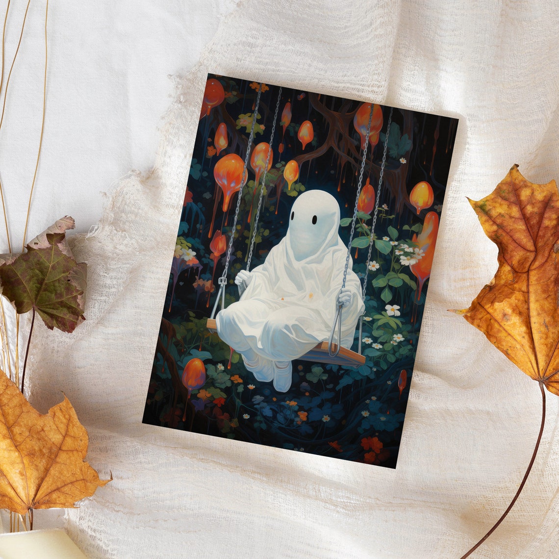 Lonely Ghost On A Swing In An Enchanted Garden Halloween Poster - Image 3