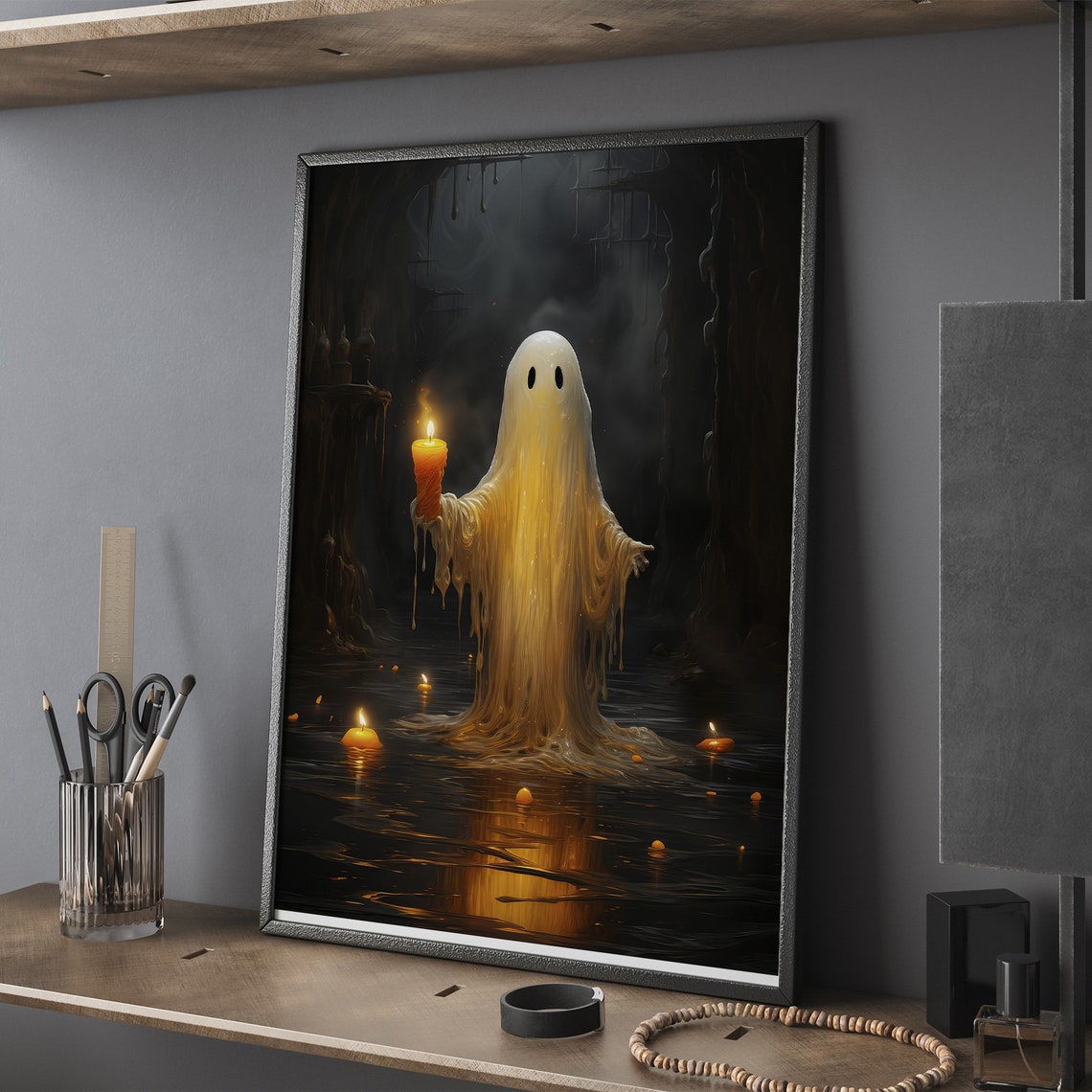 Ghost Holding A Candle In Dark Water Spooky Halloween Poster - Image 3