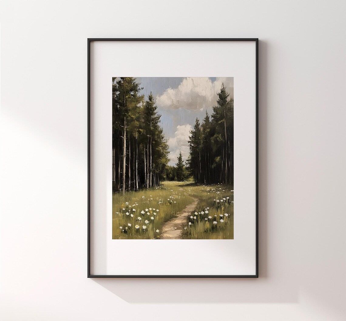 Vintage Spring Forest Path Landscape, Tranquil Nature Scene - Image 2