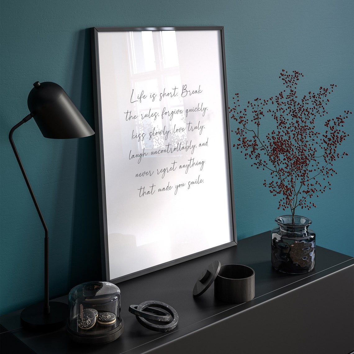 Life Is Short Break the Rules Inspirational Calligraphy Art Poster - Image 3