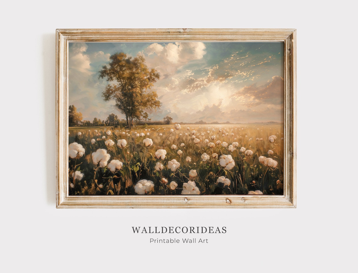 Cotton Field Landscape, Farmhouse Wall Decor