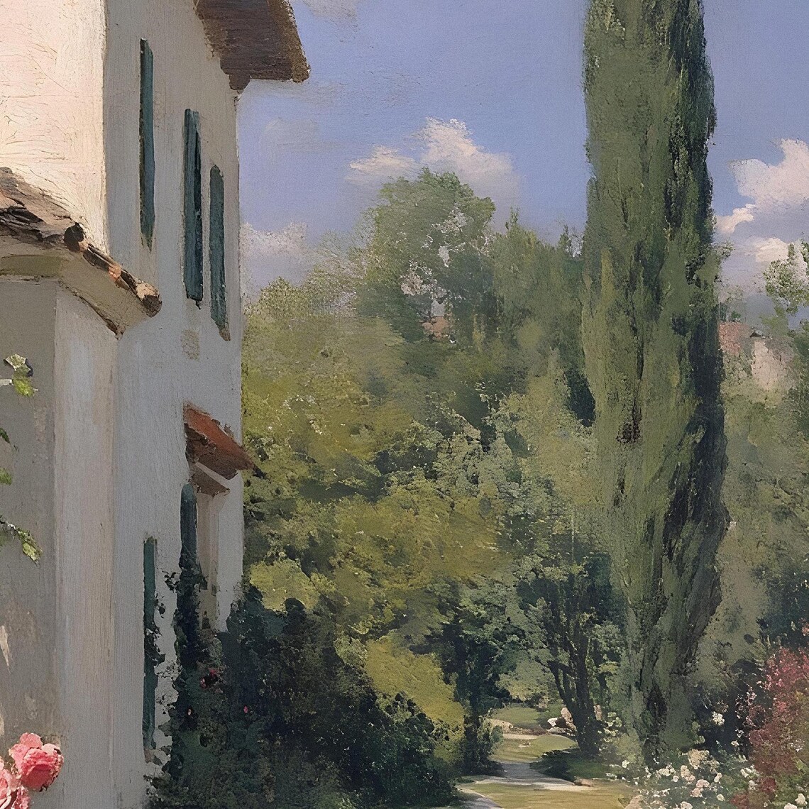 Vintage Tuscan Villa Landscape, Rose Garden Path - Image 2