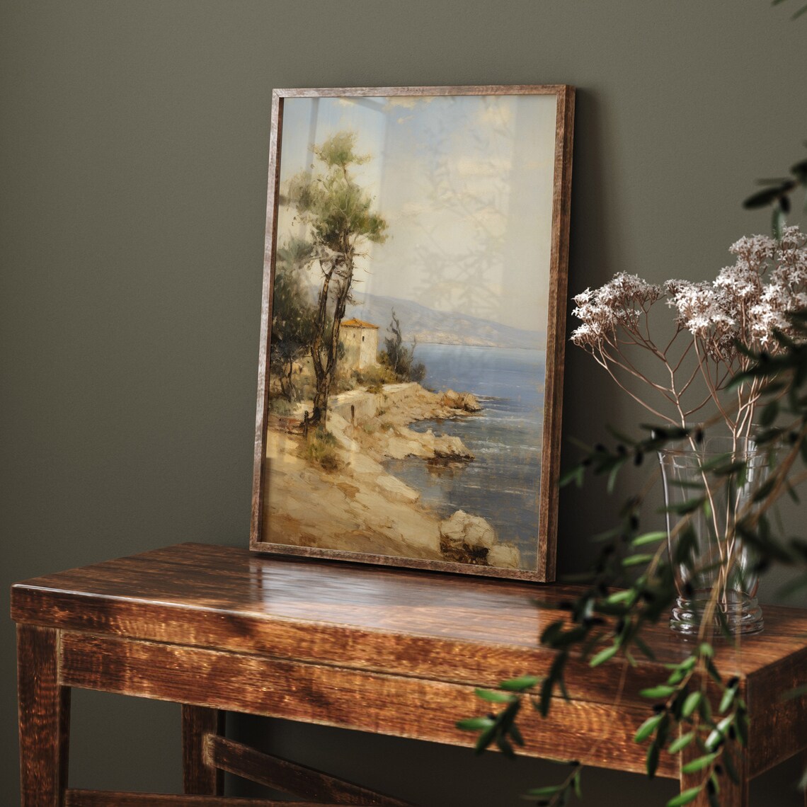 Coastal Path with Pine Trees and Stone Cottage Blue Sea Vintage Art Poster - Image 2
