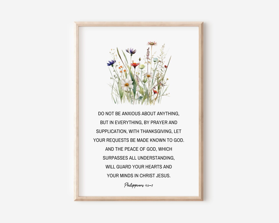 Philippians 4:6 Scripture Print, Watercolor Wildflowers