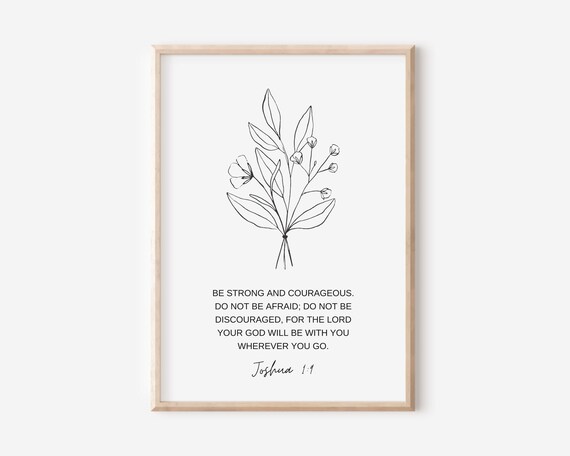 Be Strong And Courageous Bible Verse Poster Joshua 1:9 Minimalist Christian Gift