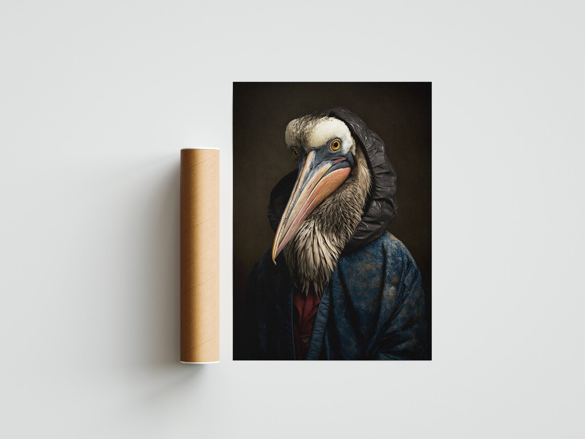 Stern Pelican in a Hooded Cloak Dark Renaissance Portrait Poster - Image 2
