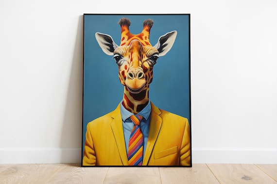 Elegant Giraffe Portrait Print Animal Human Body Poster