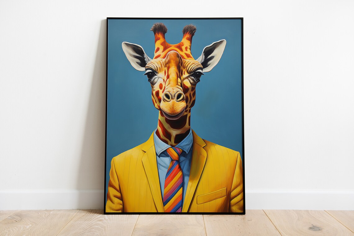 Elegant Giraffe Portrait Print Animal Human Body Poster