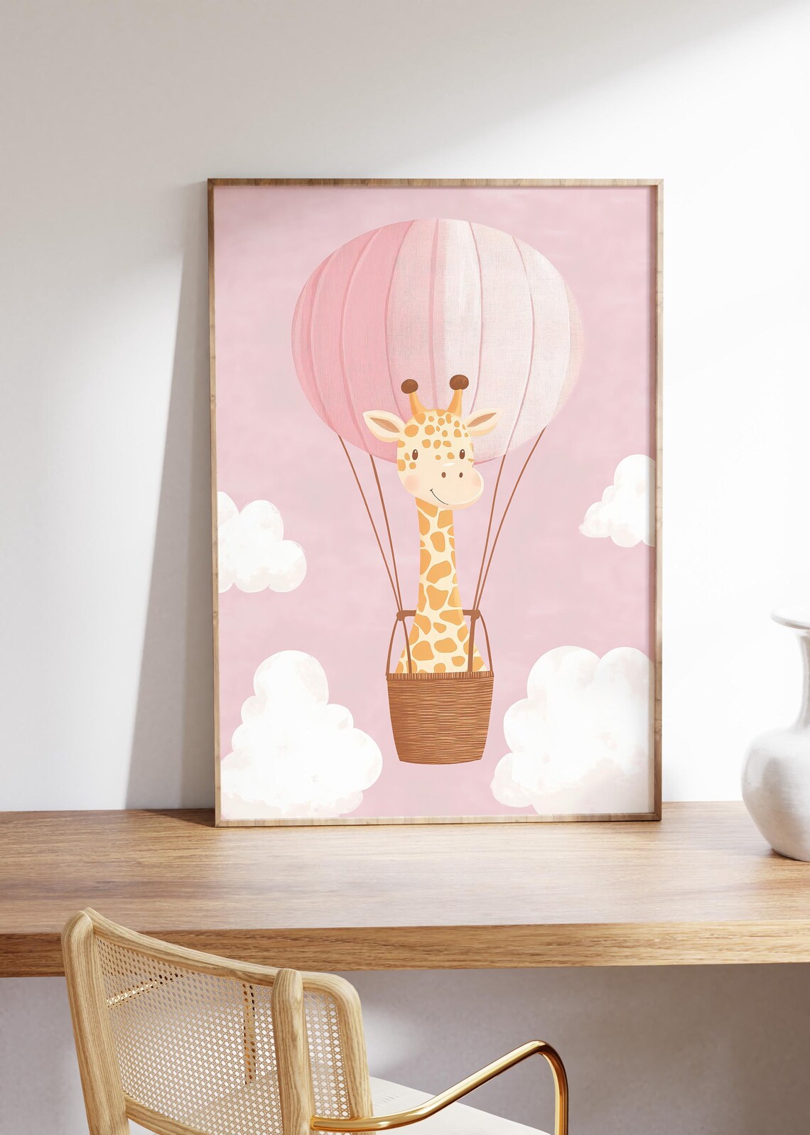 Adorable Giraffe Floating in a Pink Hot Air Balloon Nursery Poster - Image 4