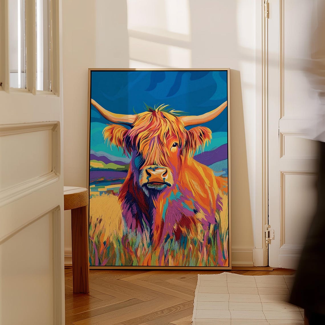 Colorful Highland Cow Pop Art Portrait Vibrant Scottish Wall Art