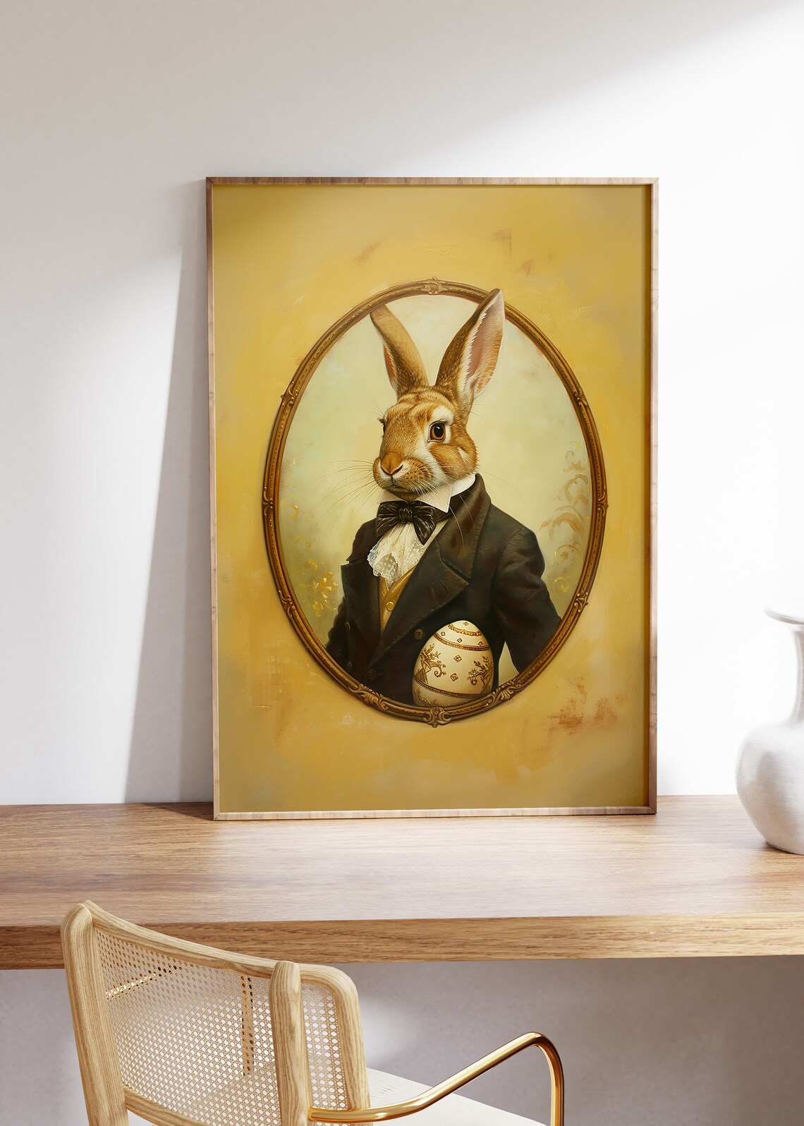 Victorian Gentleman Hare in Black Tuxedo Golden Easter Portrait Poster - Image 5