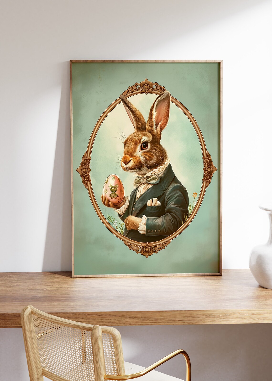 Dapper Gentleman Hare with Bow Tie on Mint Green Easter Portrait Poster - Image 5