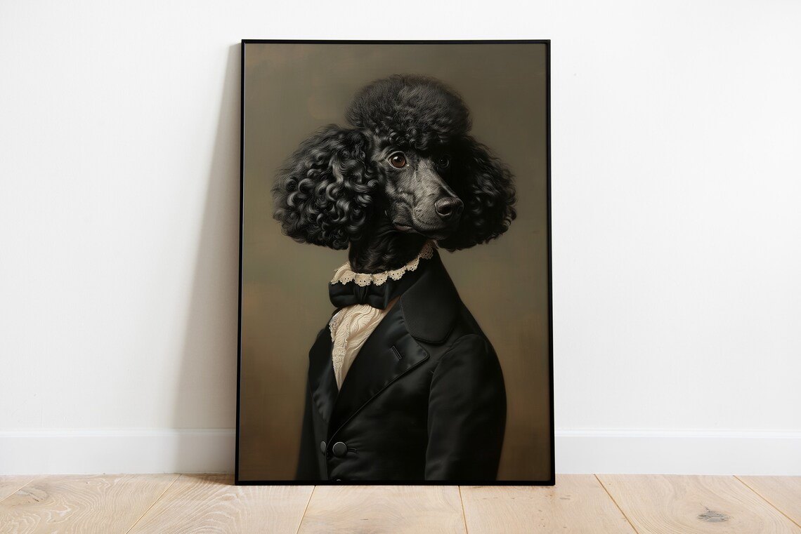 Renaissance Poodle Portrait, Vintage Dog Art Print