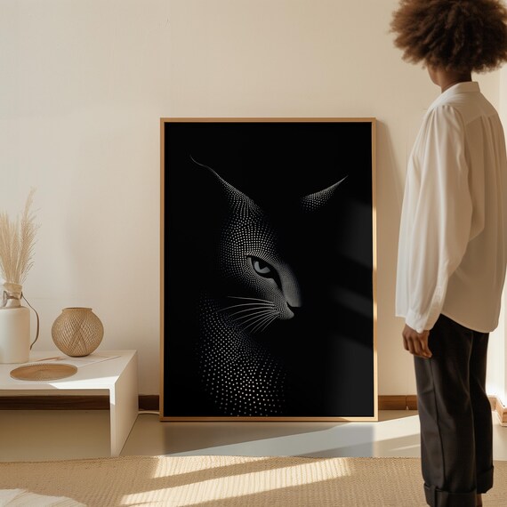 Minimalist Cat Art Print Geometric Abstract Canvas Wall Decor