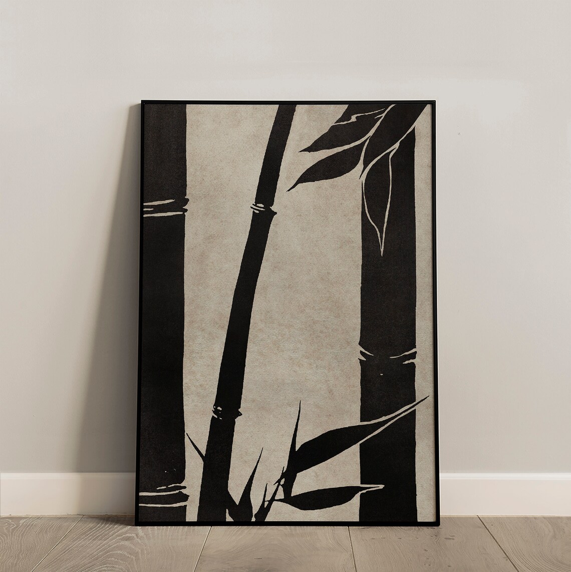 Bold Black Bamboo Stalks in Japanese Sumi Ink Painting Poster