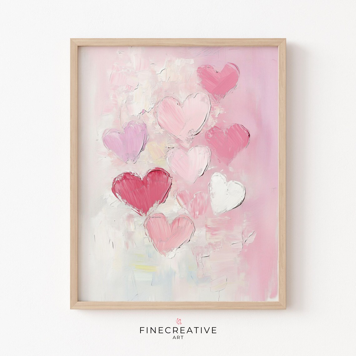 Painted Pink Hearts Abstract Modern Love Art Painting Poster