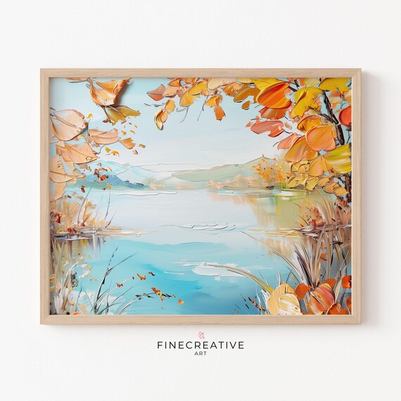 Fall Lake View Print Autumn Painting Wall Art Moody Fall Landscape Art Autumn Home Decor Instant C27