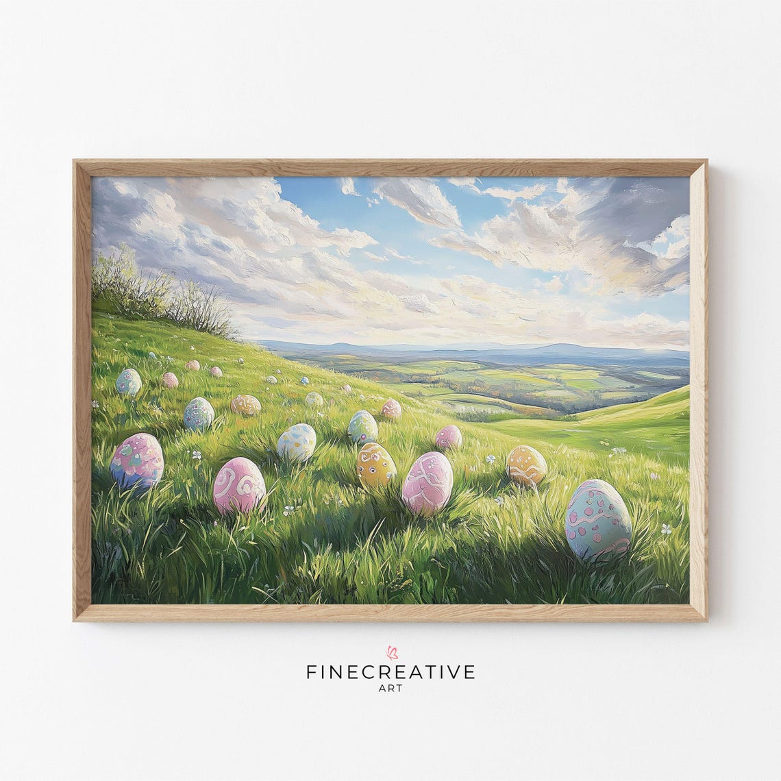Easter Eggs Scattered On Rolling Green Spring Hillside Print
