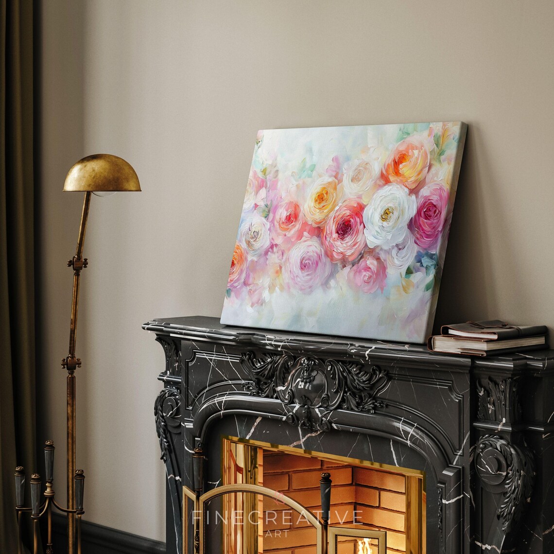 Pastel Roses And Peonies Bouquet Soft Floral Painting Wall Art - Image 2