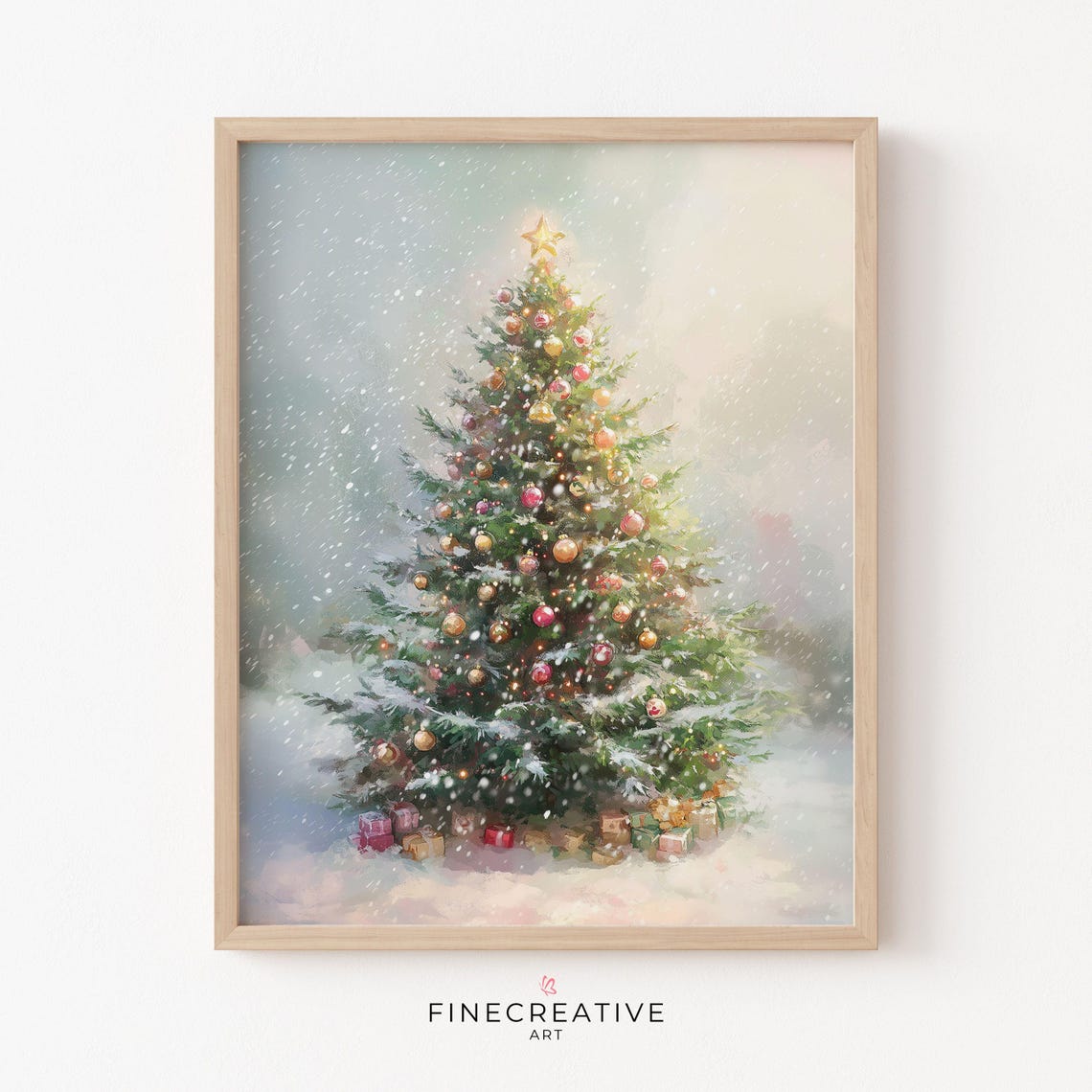 Christmas Tree Snow Falling Gifts Star Topper Festive Poster