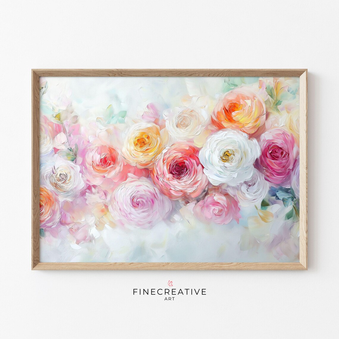 Pastel Roses And Peonies Bouquet Soft Floral Painting Wall Art