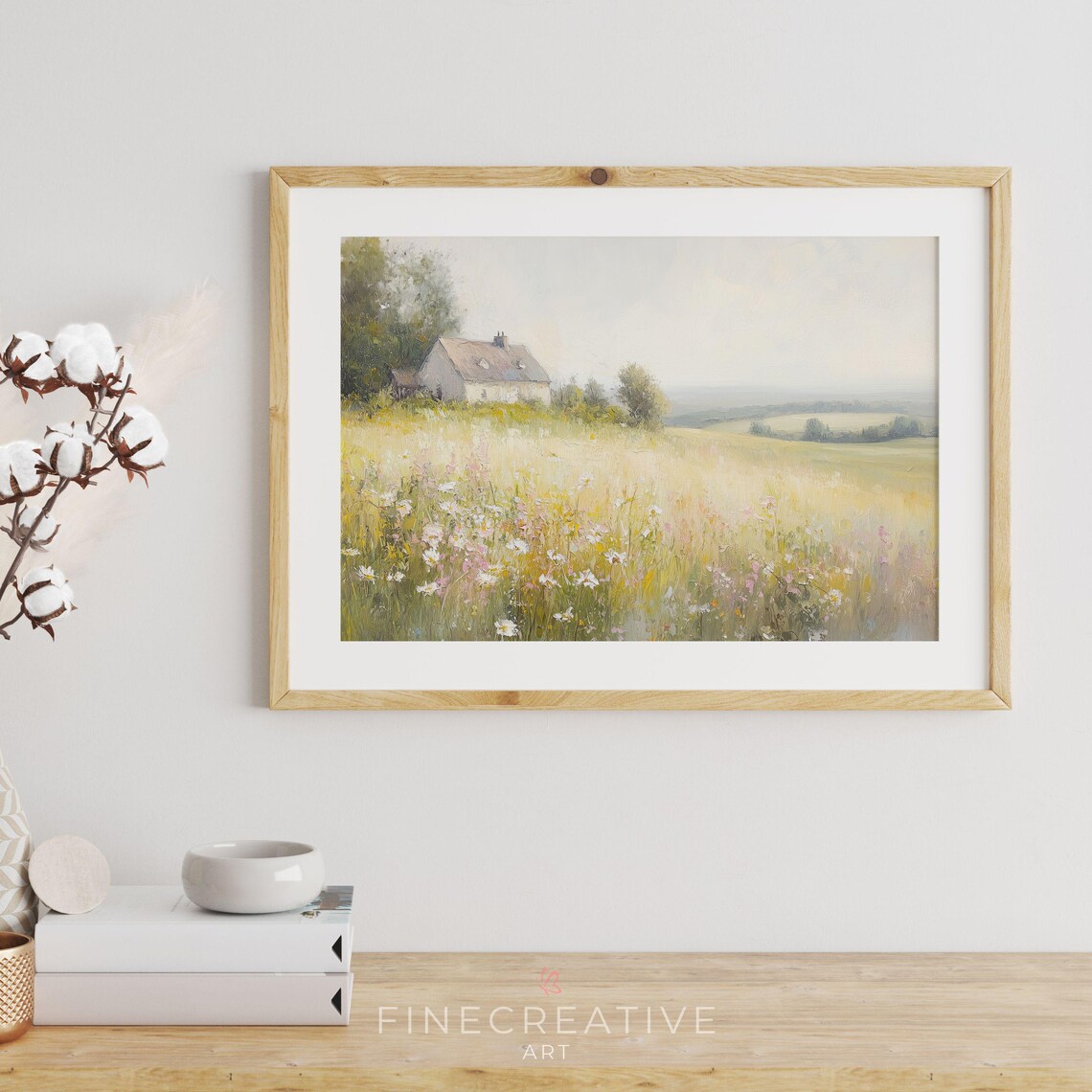 Cottage Wildflower Meadow Golden Field Country Landscape Travel Poster - Image 4