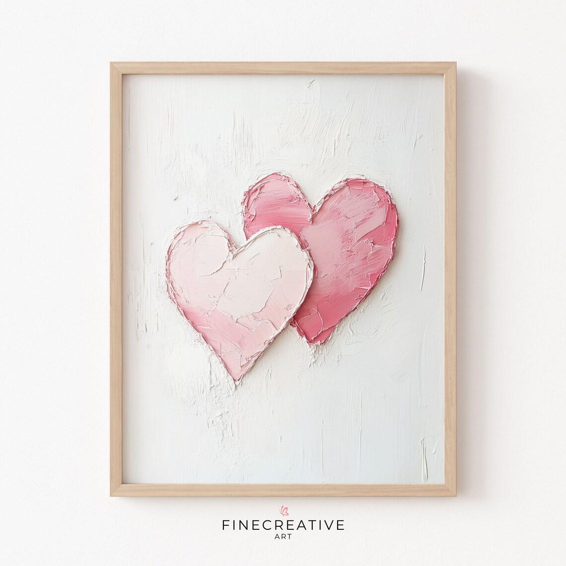 Romantic Pink Hearts Valentine Day 3D Textured Impasto Print
