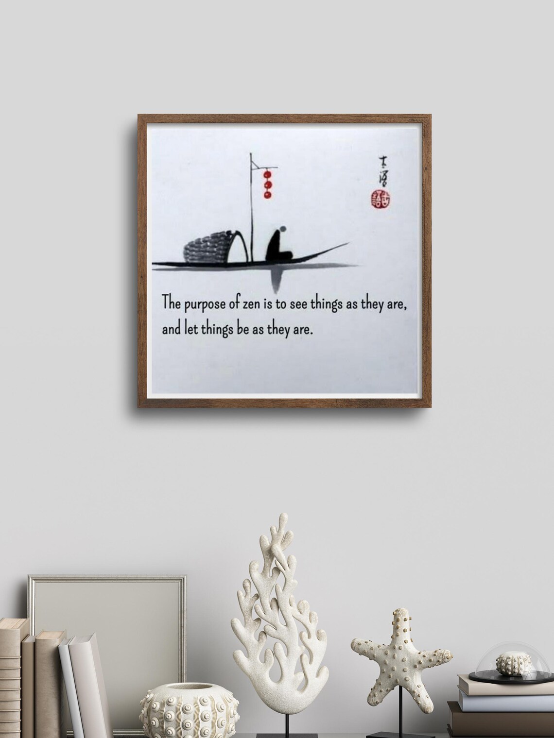 Zen Fisherman Boat Ink Painting Mindfulness Wisdom Quote Poster