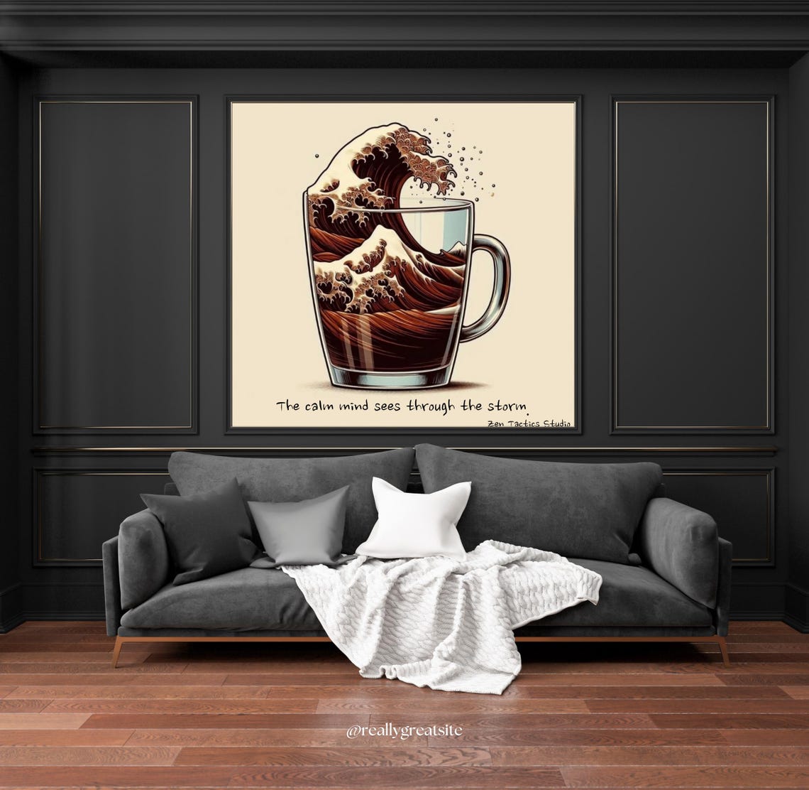 Coffee Cup Pouring Great Wave Calm Mind Storm Quote Art Poster