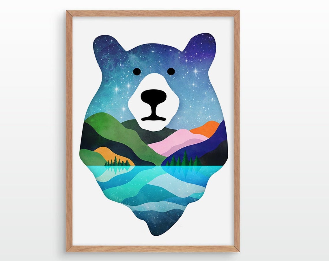 Bear Illustration Landscape Art Print
