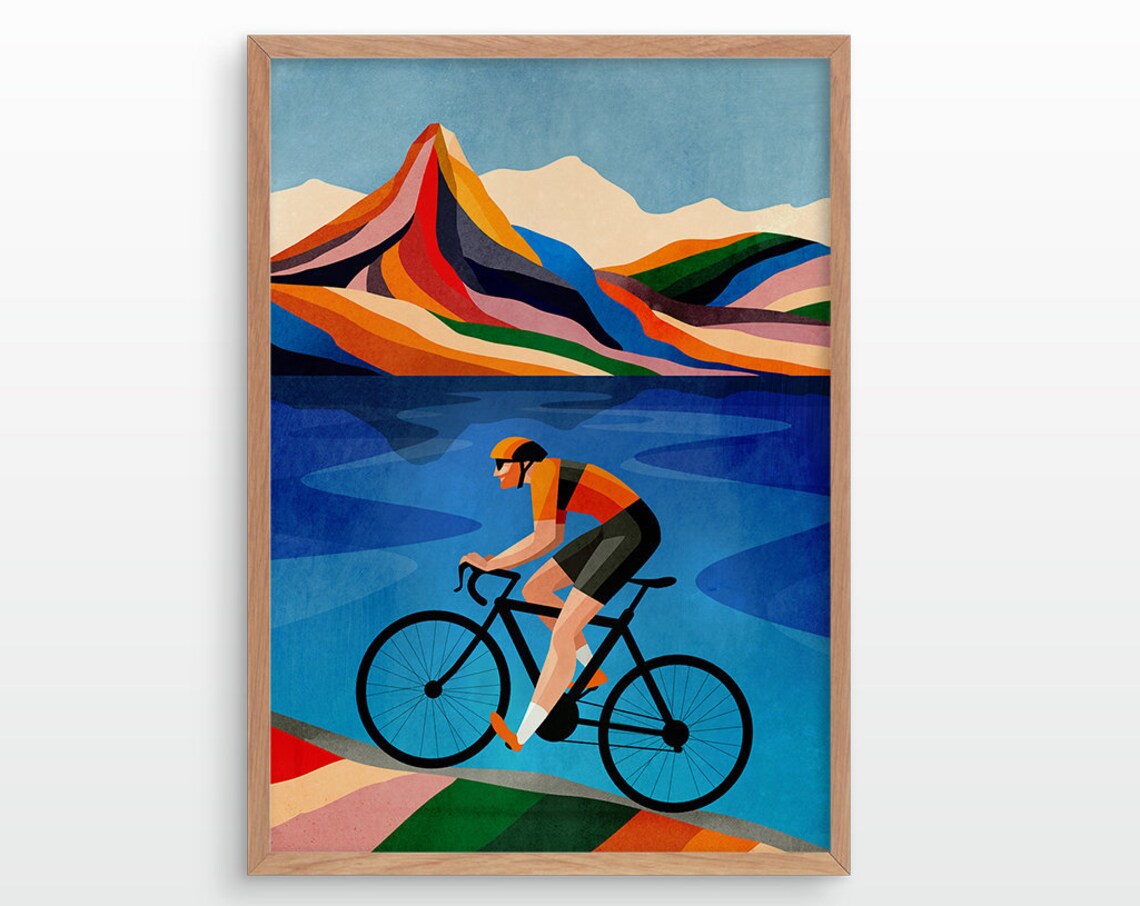 Cycling Landscape Art Print, Mountain Ride