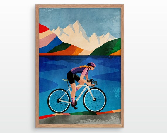 Woman Cyclist Cycling Art Print, Gift For Cyclists