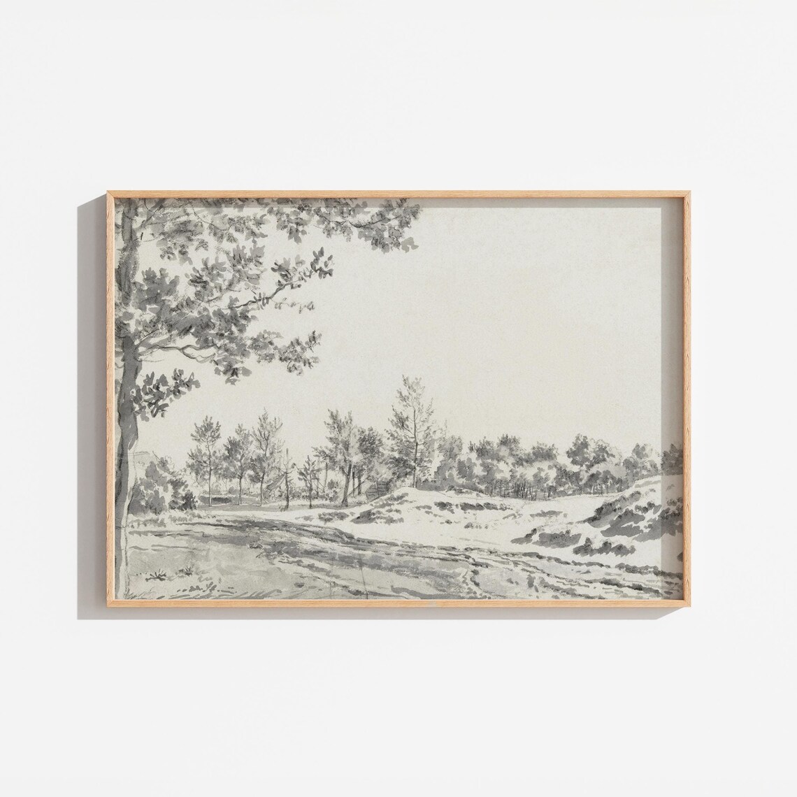 Vintage Landscape Drawing, Black And White Tree Print