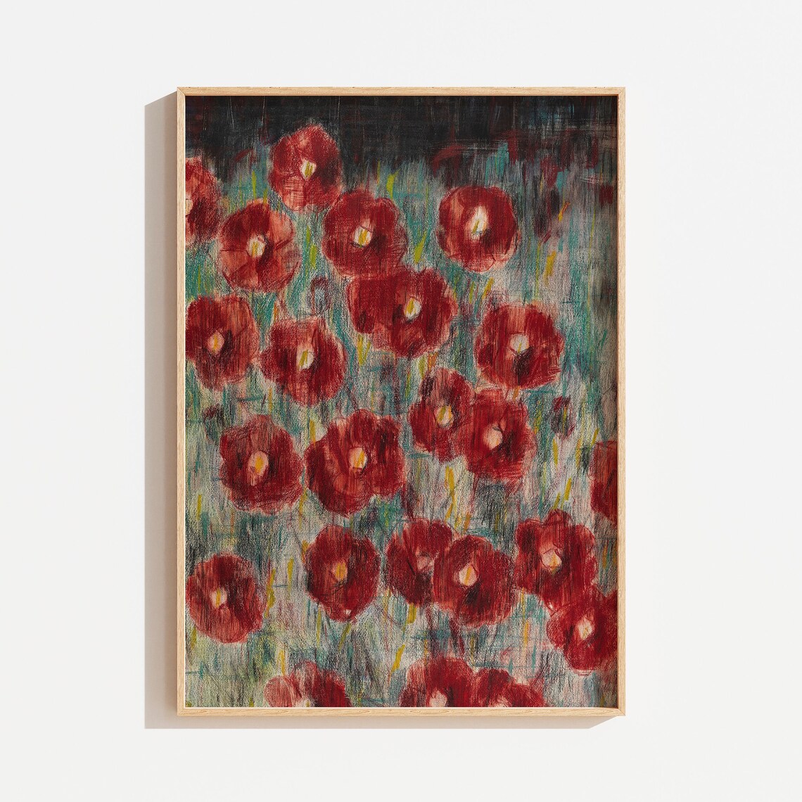 Vintage Red Poppies Abstract Floral Art Print