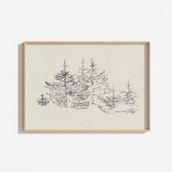 Vintage Abstract Christmas Tree Sketch Art Print