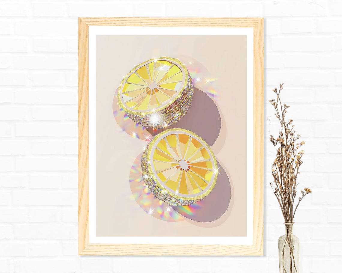 Glitter Lemon Slices Sparkly Disco Citrus Trendy Kitchen Poster