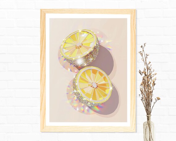 Glitter Lemon Slices Sparkly Disco Citrus Trendy Kitchen Poster